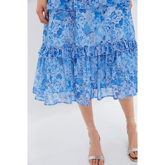 HYACINTH HOUSE Blue Multi Abstract Floral Rosalind Ruffle Midi Dress Size M NWT - Picture 6 of 10
